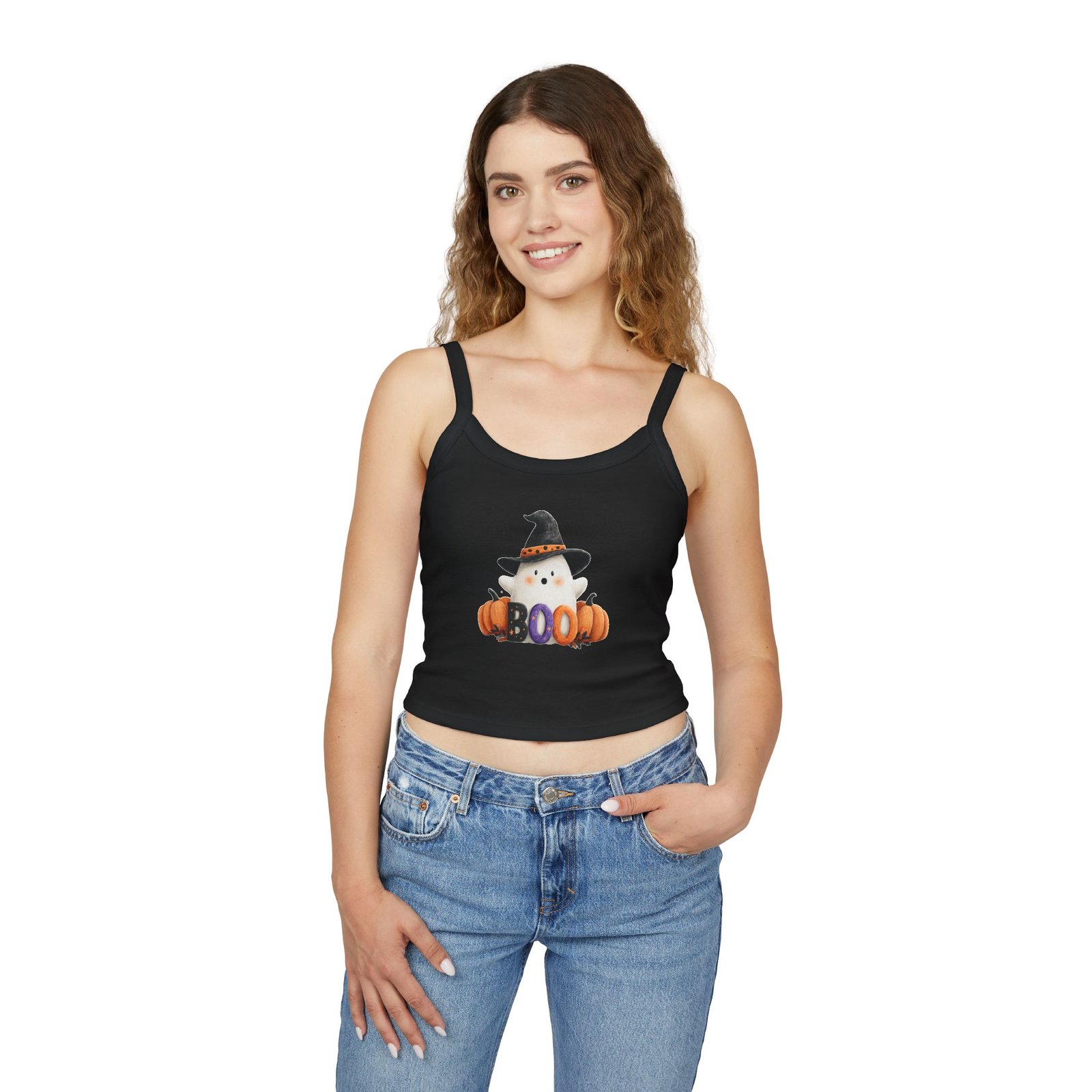 Halloween Ghost Spaghetti Strap Tank Top, Boo Tank Top, Cute Halloween Top, Casual Fall Wear, Women's Ghosty Tee - Image 2