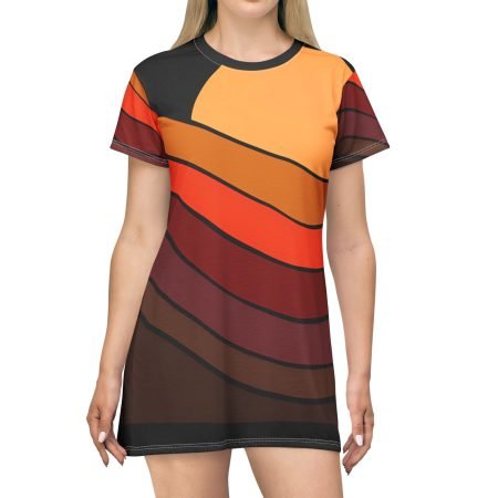 Retro Sunset T-Shirt Dress, Cozy Summer Dress, Lounge Wear, Casual Outfit, Holiday Gift, Beachwear, Boho Style