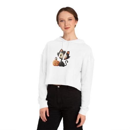 Cute Halloween Cat Cropped Hoodie, Women’s Sweatshirt for Fall, Spooky Season, Halloween Gift, Casual Wear, Trendy Outfit