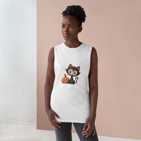 Halloween Cat Tank Top, Cute Cat T-Shirt, Unisex Halloween Apparel, Autumn Top, Fun Pumpkin Shirt