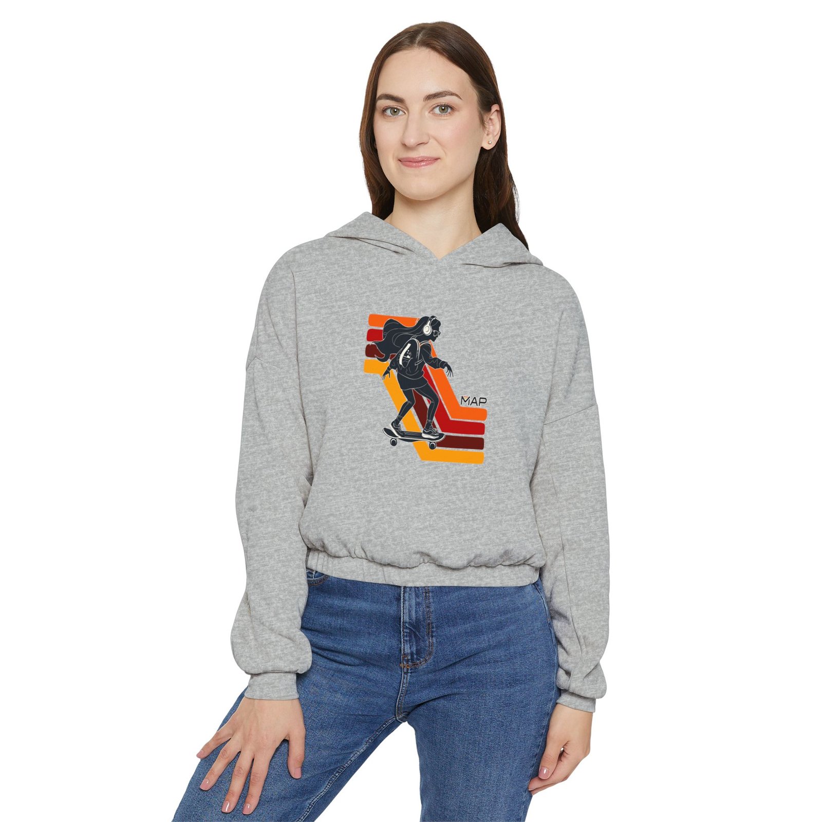 Retro Skate Women's Cinched Hoodie, Casual Pullover, Stylish Streetwear, Gift for Skaters, Trendy Layering Piece - Image 3