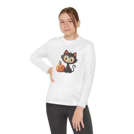 Adorable Cat Halloween Tee, Cute Spooky Shirt, Youth Costume Top, Kids Long Sleeve, Fall Fashion, Trick or Treat Gift