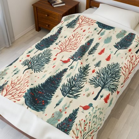 Cozy Winter Forest Velveteen Plush Blanket - Perfect Holiday Gift, Home Decor, Warm Throw, Christmas Decor, Snuggle Blanket