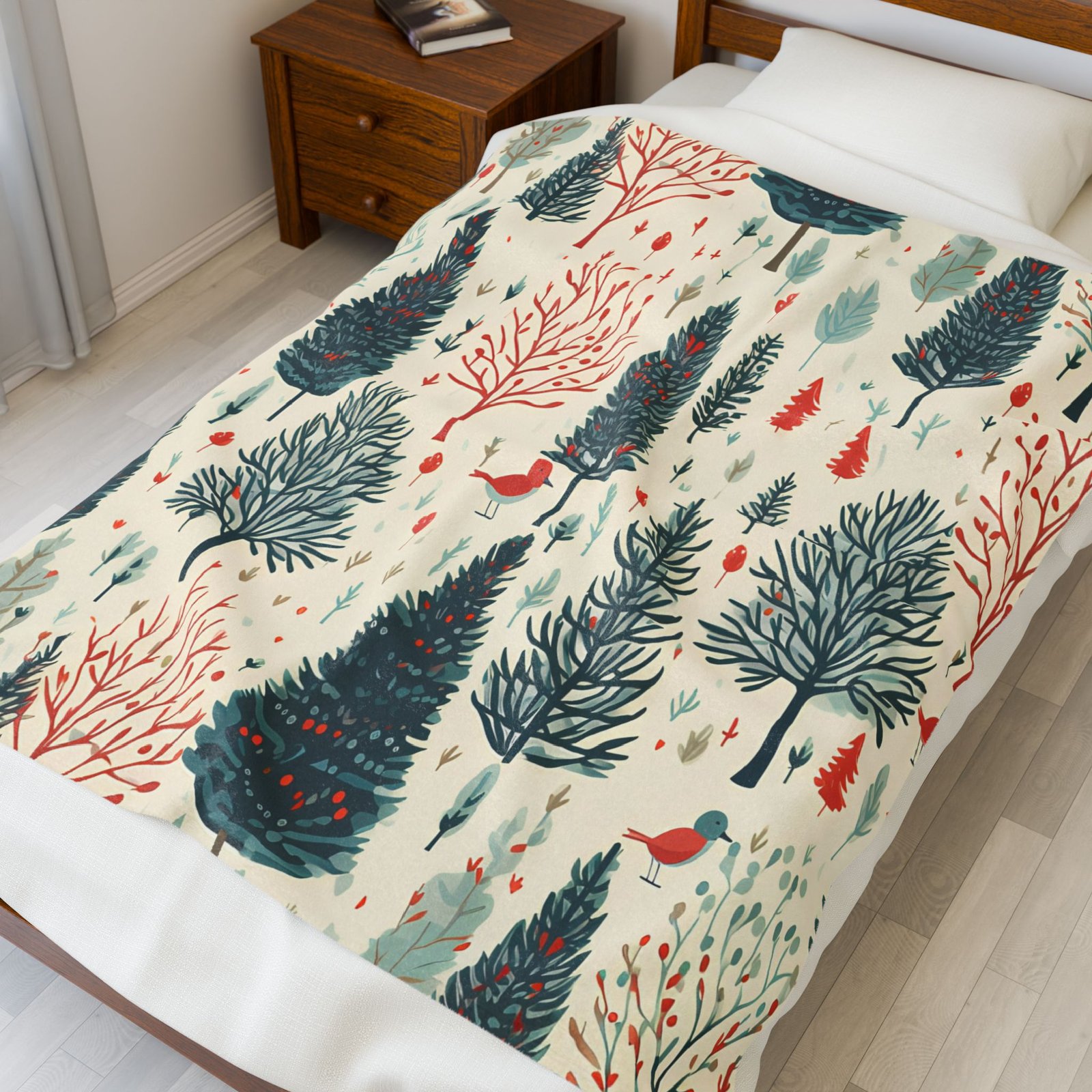 Cozy Winter Forest Velveteen Plush Blanket - Perfect Holiday Gift, Home Decor, Warm Throw, Christmas Decor, Snuggle Blanket