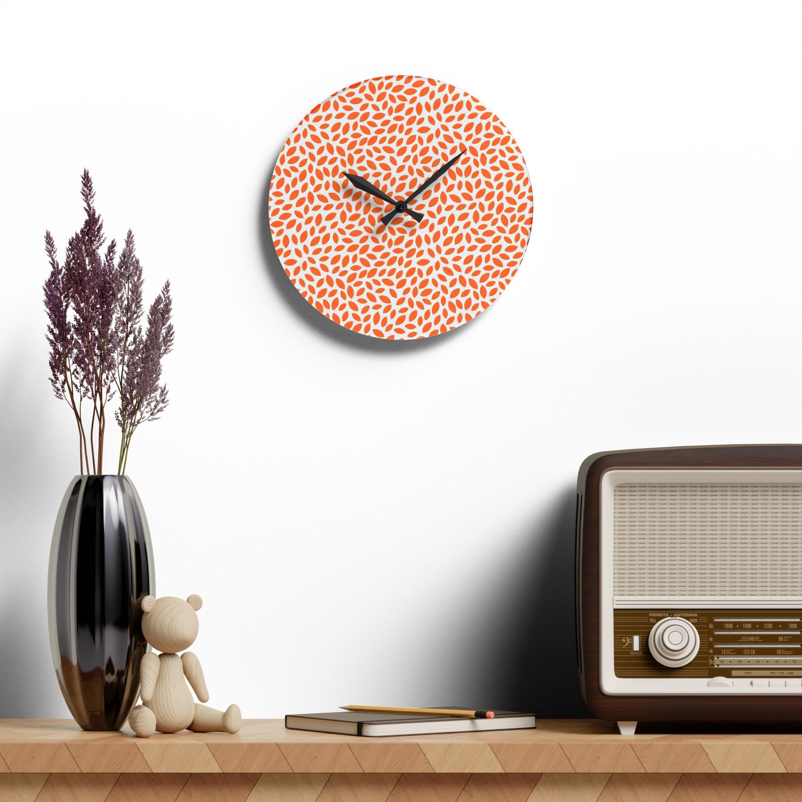 Orange Pattern Acrylic Wall Clock, Modern Home Decor, Gift for Her, Wall Art, Boho Style Timepiece - Image 4