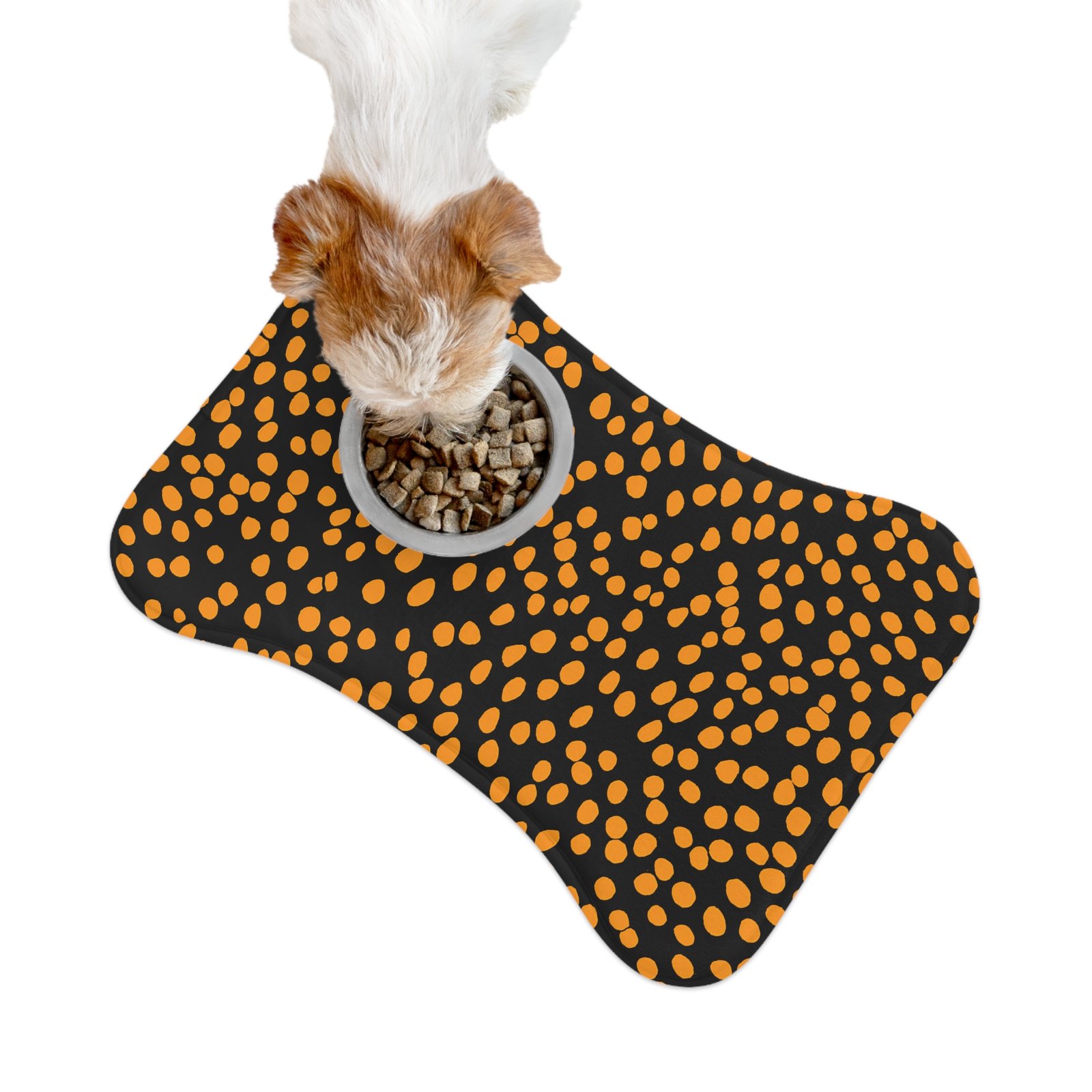 Stylish Pet Feeding Mat with Fun Orange Dot Design, Dog Bowl Mat, Cat Feeding Tray, Pet Accessory, Pet Lover Gift