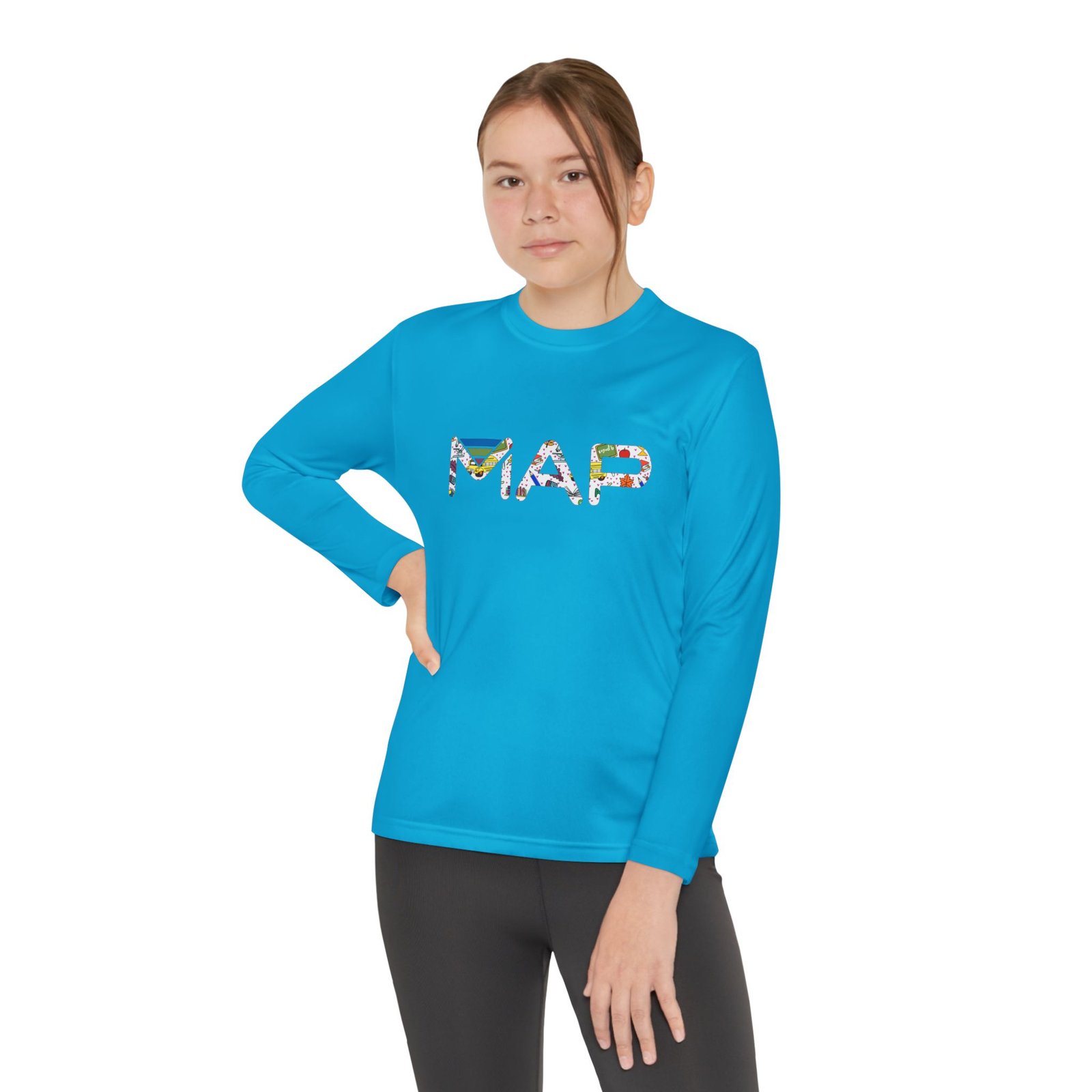 Colorful Printed Youth Long Sleeve Tee with MAP Design - Perfect for Sports, Casual Wear, Gifts, Birthday Celebrations, Everyday Fun - Image 6