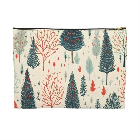 Christmas Forest Accessory Pouch, Holiday Gift Bag, Travel Cosmetic Bag, Nature-Themed Organizer, Personalized Pouch, Eco-Friendly Gift