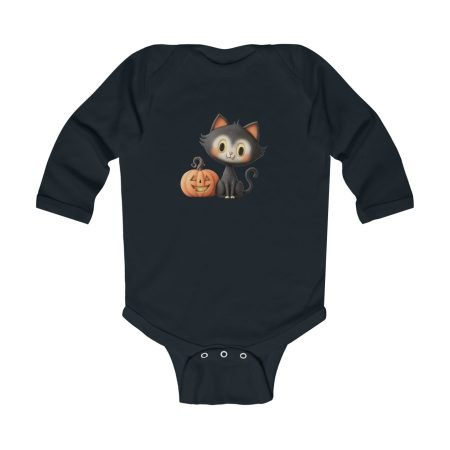 Adorable Halloween Cat Infant Bodysuit | Cute Baby Costume | Long Sleeve Onesie | Pumpkin Design | Fall Outfit | Gift for New Parents