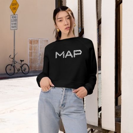Chic Cropped Fleece Pullover - Cozy Map Graphic Sweatshirt, Trendy Casual Wear, Perfect Gift for Her, Fall Fashion, Lounge Wear