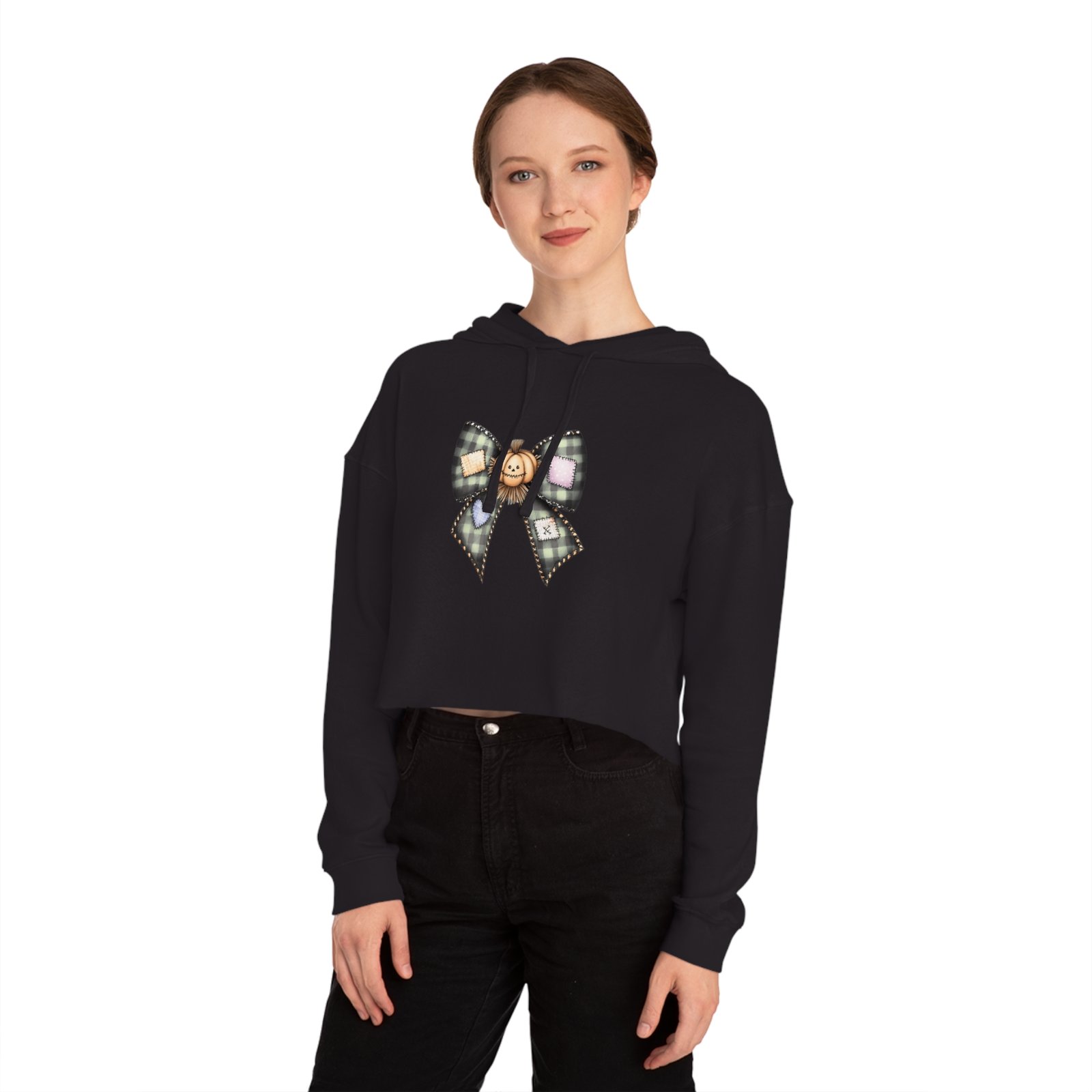Charming Pumpkin Bow Cropped Hoodie | Fall Fashion, Halloween Sweatshirt, Cute Gift, Cozy Style, Autumn Apparel - Image 5