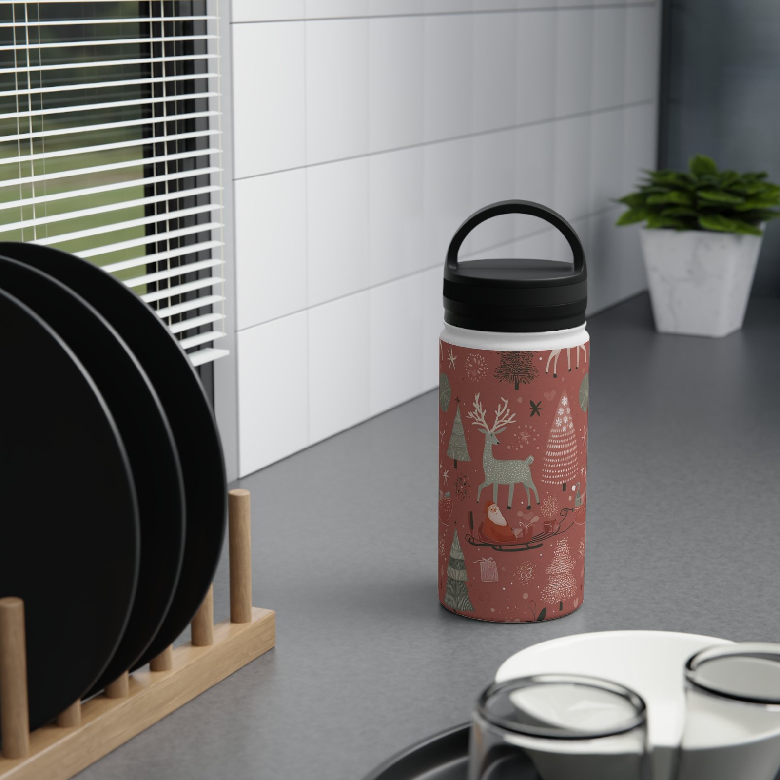 Stainless Steel Water Bottle, Handle Lid - Image 2