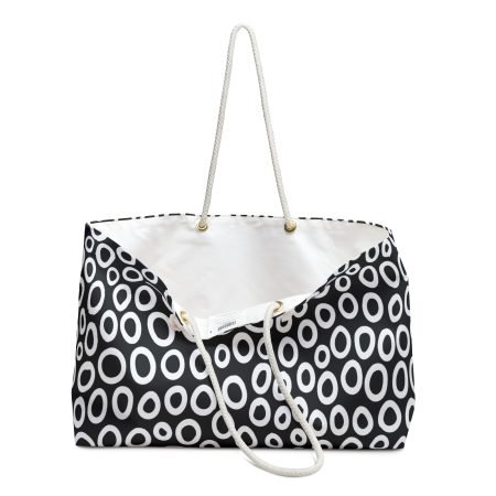 Chic Weekender Bag in Modern Dots, Stylish Tote for Travel, Gym, Beach, Weekend Getaways, Mother's Day Gift, Black and White