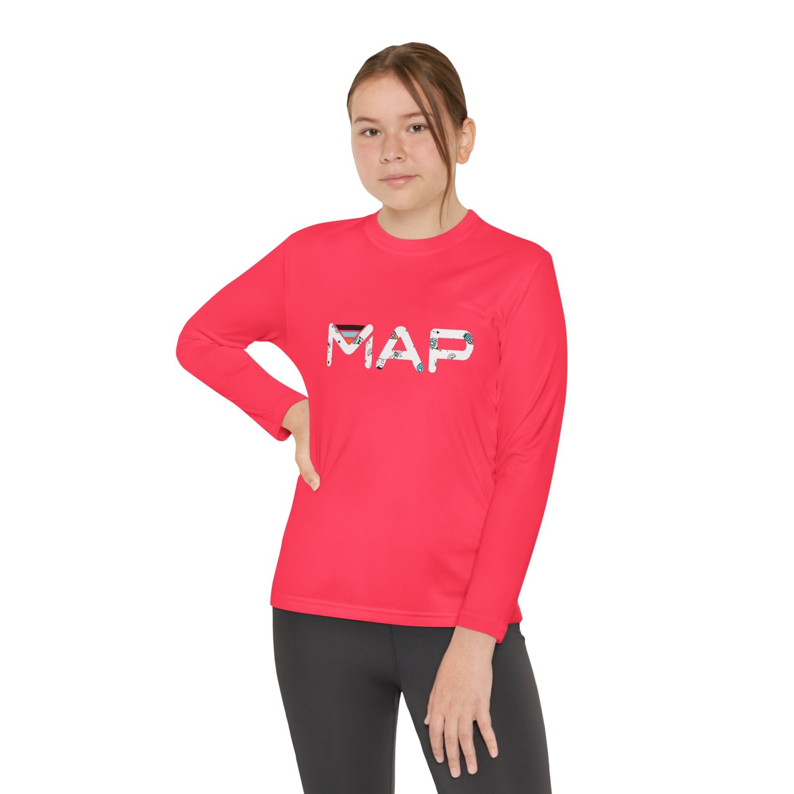 Youth Long Sleeve Competitor Tee with MAP Design, Stylish Kids Apparel, Playful Gift, Comfortable T-Shirt, School Wear, Casual Outfit - Image 10