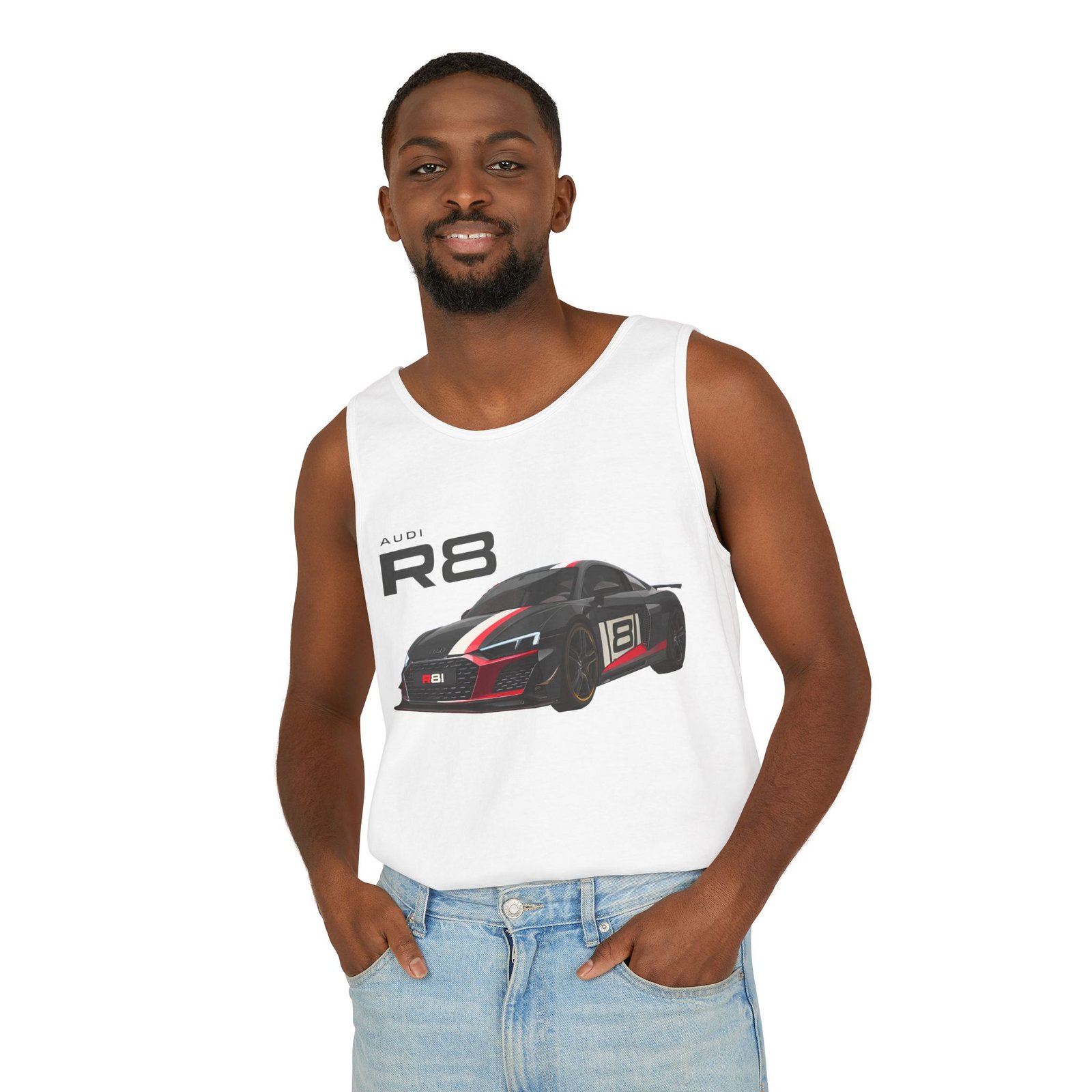 R8 Race Car Unisex Tank Top, Breathable Summer Top, Casual Wear, Gift for Car Enthusiasts, Sports Apparel, Comfortable Tank Top - Image 2