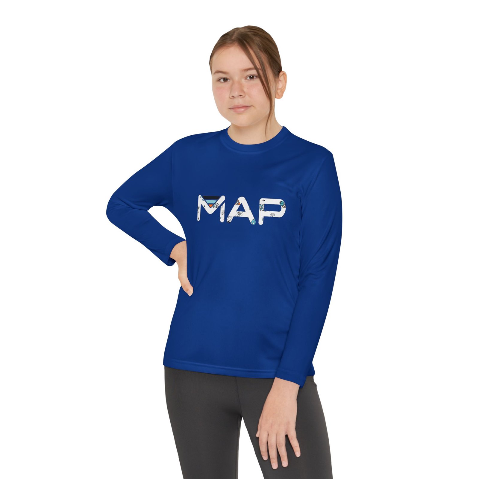 Youth Long Sleeve Competitor Tee with MAP Design, Stylish Kids Apparel, Playful Gift, Comfortable T-Shirt, School Wear, Casual Outfit - Image 7