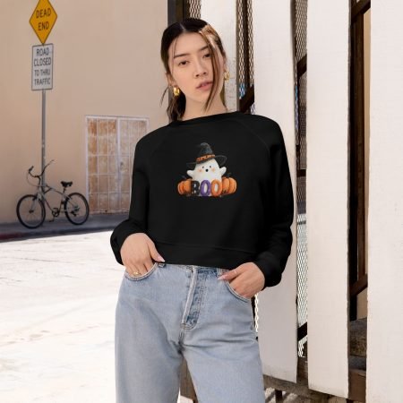 Halloween Ghost Women's Cropped Fleece Pullover, Cute Sweatshirt, Fall Fashion, Festival Outfit, Halloween Apparel, Cozy Wear