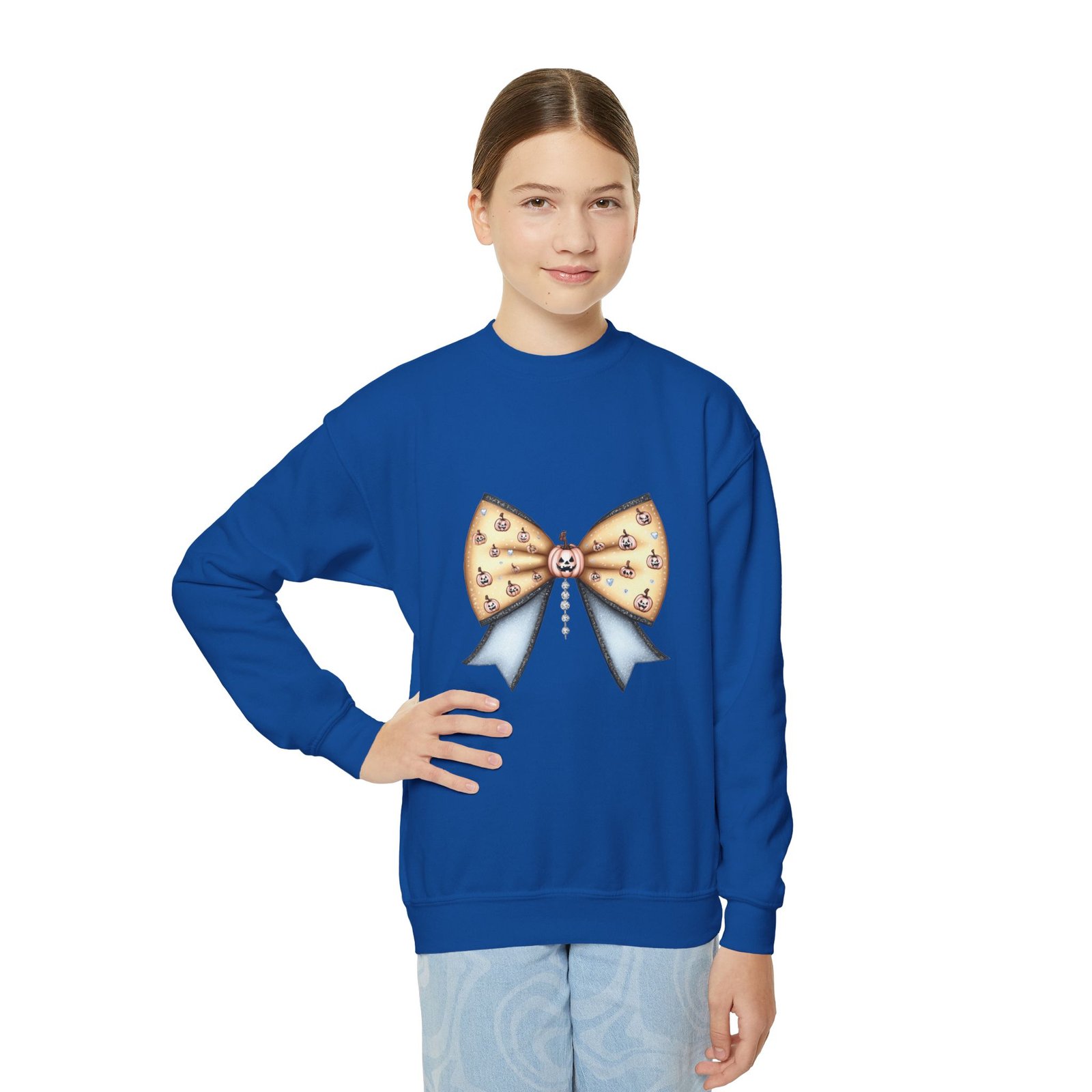 Sweet Bow Youth Crewneck Sweatshirt, Cute Pullover, Kids' Gift, Bow Design, Fashion Sweater, Birthday Outfit, Everyday Wear - Image 4