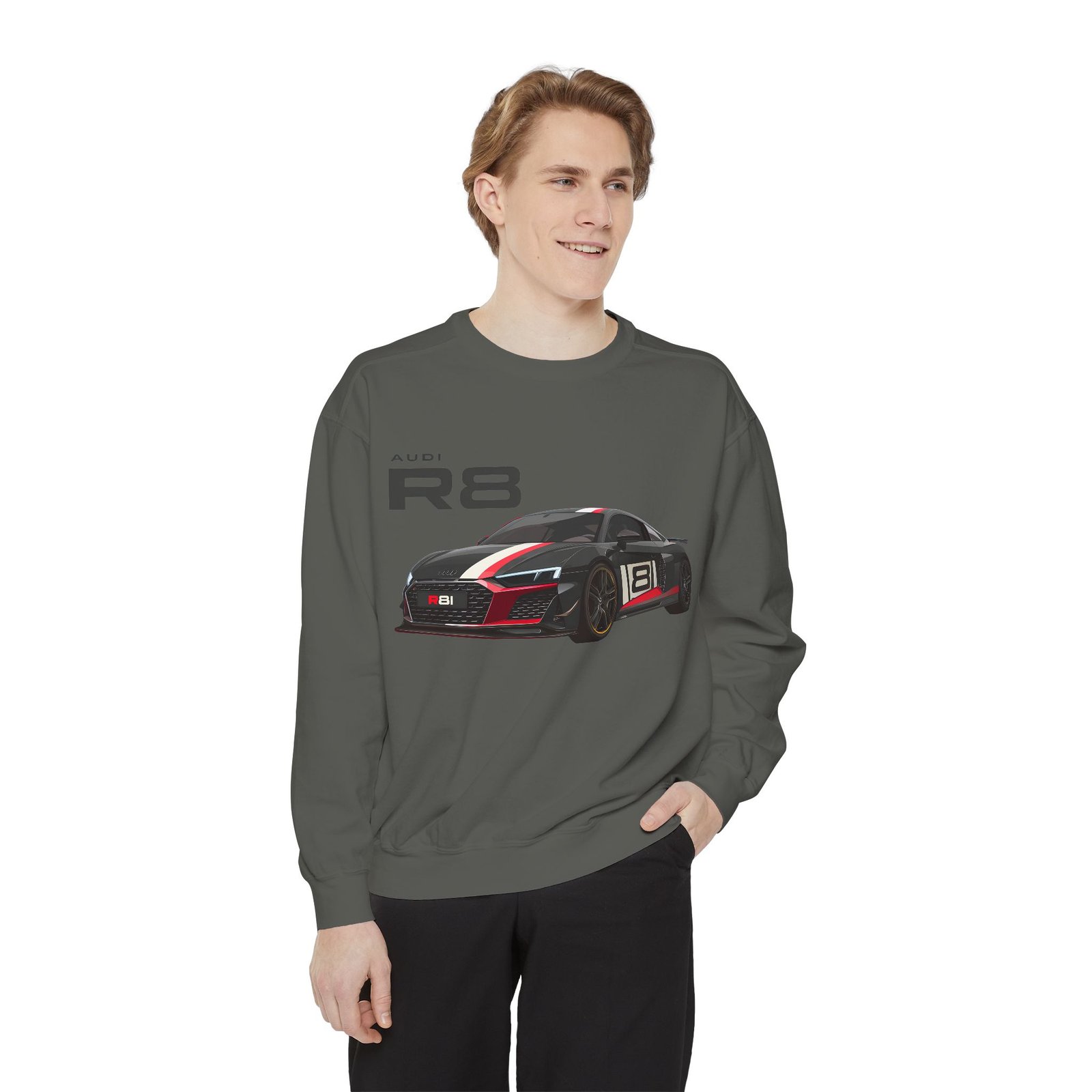 Car Lover's Unisex Sweatshirt, R8 Graphic Top, Automotive Gift, Casual Wear, Birthday Present, Motorsport Apparel - Image 5