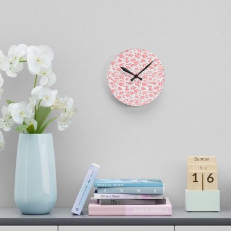 Floral Acrylic Wall Clock, Decorative Clock, Home Decor, Gift for Her, Modern Wall Art, Timepiece, Living Room Decor