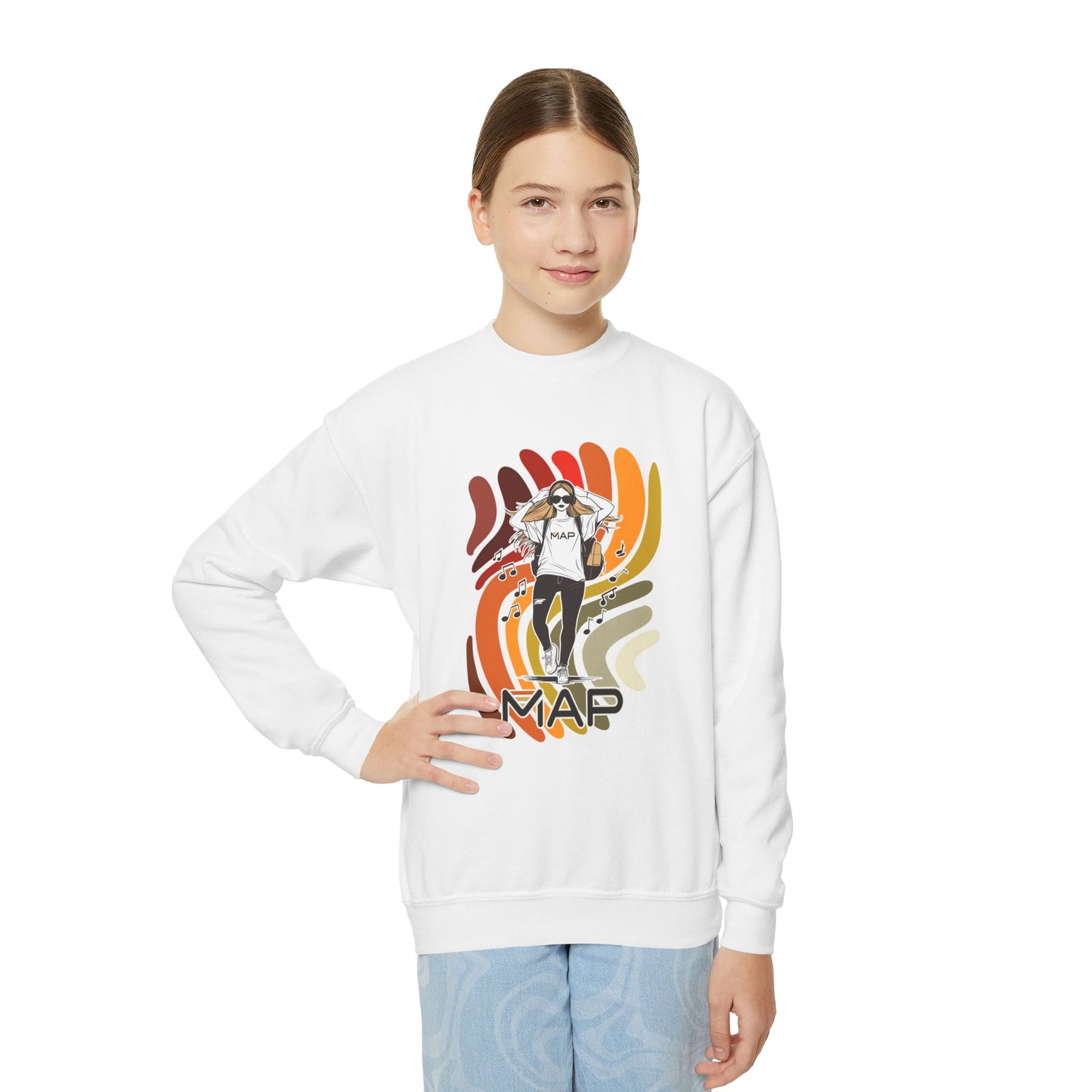 Map Design Youth Crewneck Sweatshirt, Cozy Teen Sweatshirt, Oversized Crewneck, Graphic Sweatshirt, Gifts for Kids, Casual Wear