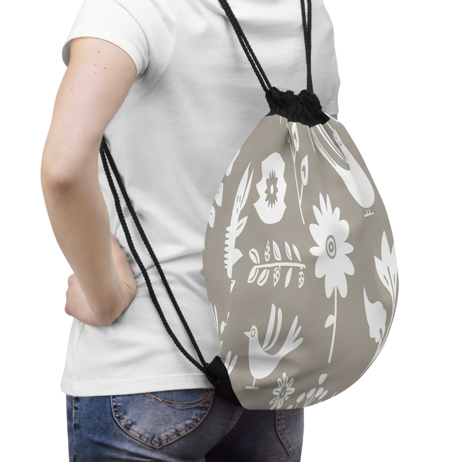 Botanical Print Drawstring Bag, Floral Gym Sack, Cute Tote for Nature Lovers, Eco-Friendly Gift, Boho Style Travel Bag - Image 2