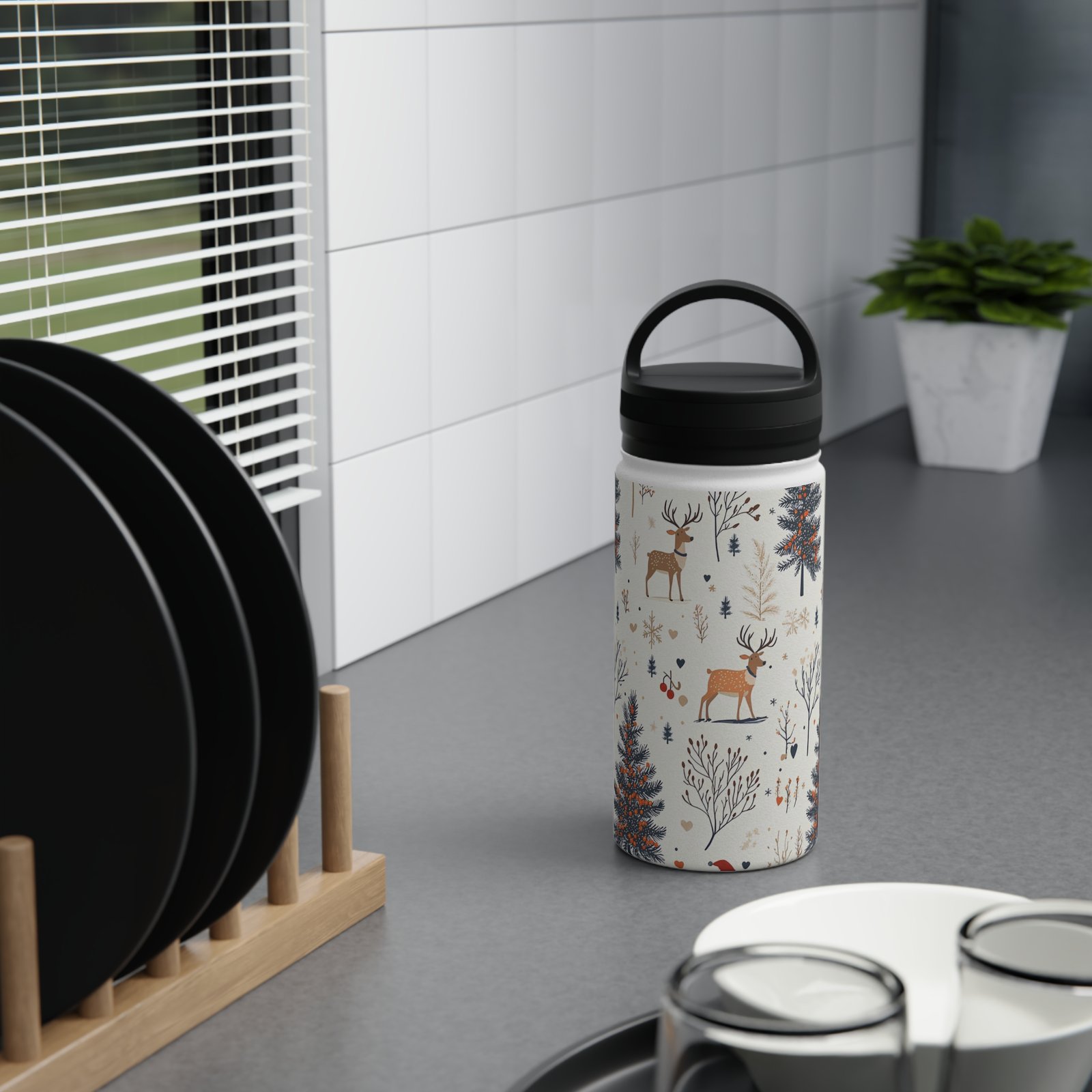 Stainless Steel Water Bottle, Handle Lid - Image 2