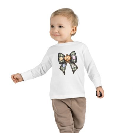 Cute Pumpkin Bow Toddler Long Sleeve Tee, Autumn Outfit, Halloween Clothes, Fall Fashion, Kid's Top