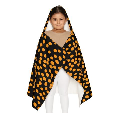 Cozy Youth Hooded Towel - Fun Black & Orange Dot Design for Beach, Bathtime, Pool Parties, Gifts, and Halloween