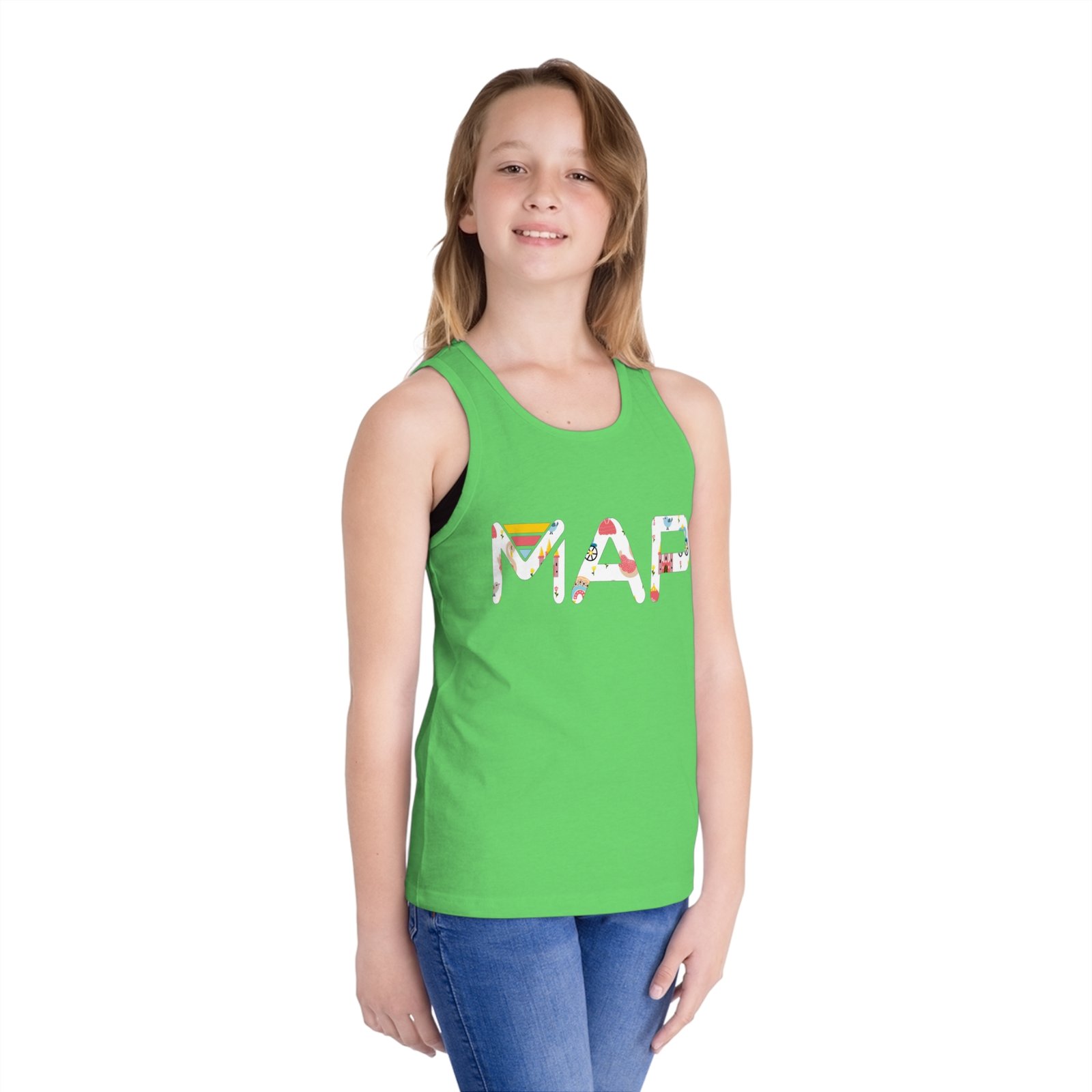 Colorful Kid's Jersey Tank Top - Fun MAP Design for Summer, Playdates, Birthdays, Beach Days, Gift Ideas - Image 3