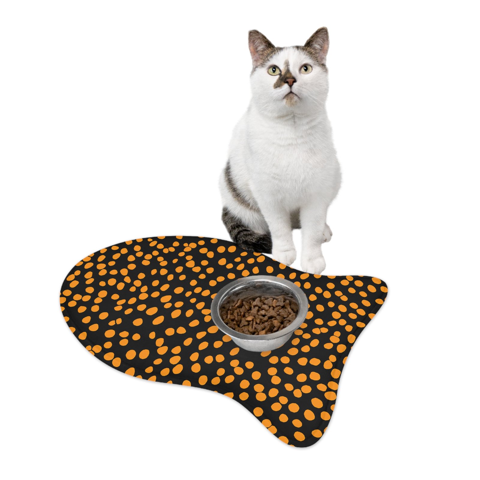 Stylish Pet Feeding Mat with Fun Orange Dot Design, Dog Bowl Mat, Cat Feeding Tray, Pet Accessory, Pet Lover Gift - Image 3