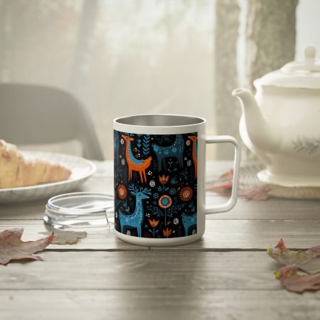 Festive Insulated Coffee Mug with Deer Design, Great for Winter Holidays, Hot Drinks, Unique Gift, Cozy Home Decor, Nature Lovers