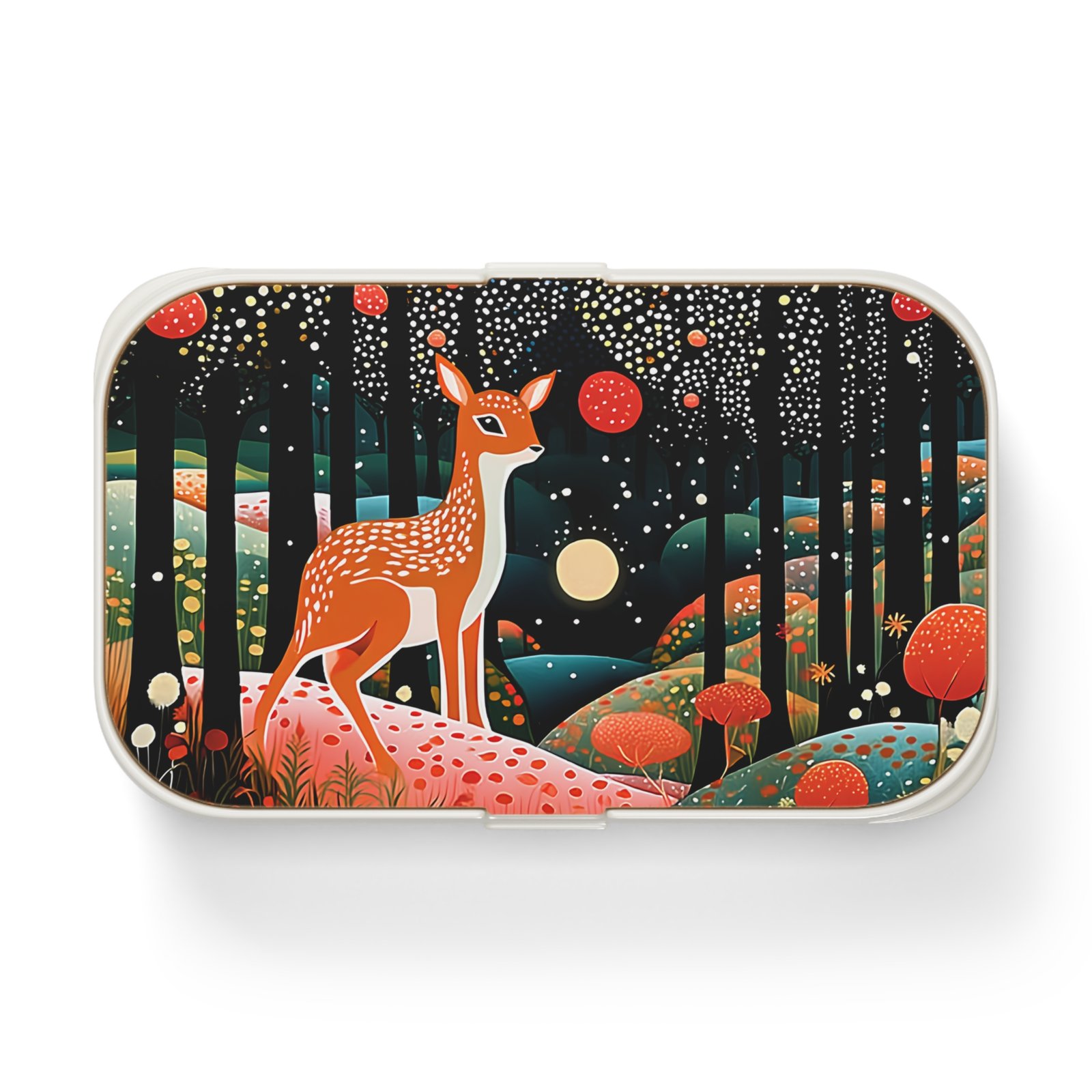 Whimsical Bento Lunch Box with Enchanted Forest Design, Eco-Friendly Meal Prep Container, Ideal for School, Work, Picnics, and Gifts