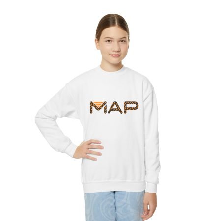 Youth Crewneck Sweatshirt with 'MAP' Design, Cozy Casual Wear for Kids, Perfect Gift for Travel Lovers, Birthday, Holidays, School Events