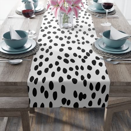 Modern Polka Dot Table Runner, Stylish Decor for Dining, Black and White Table Decoration, Perfect for Parties and Gatherings