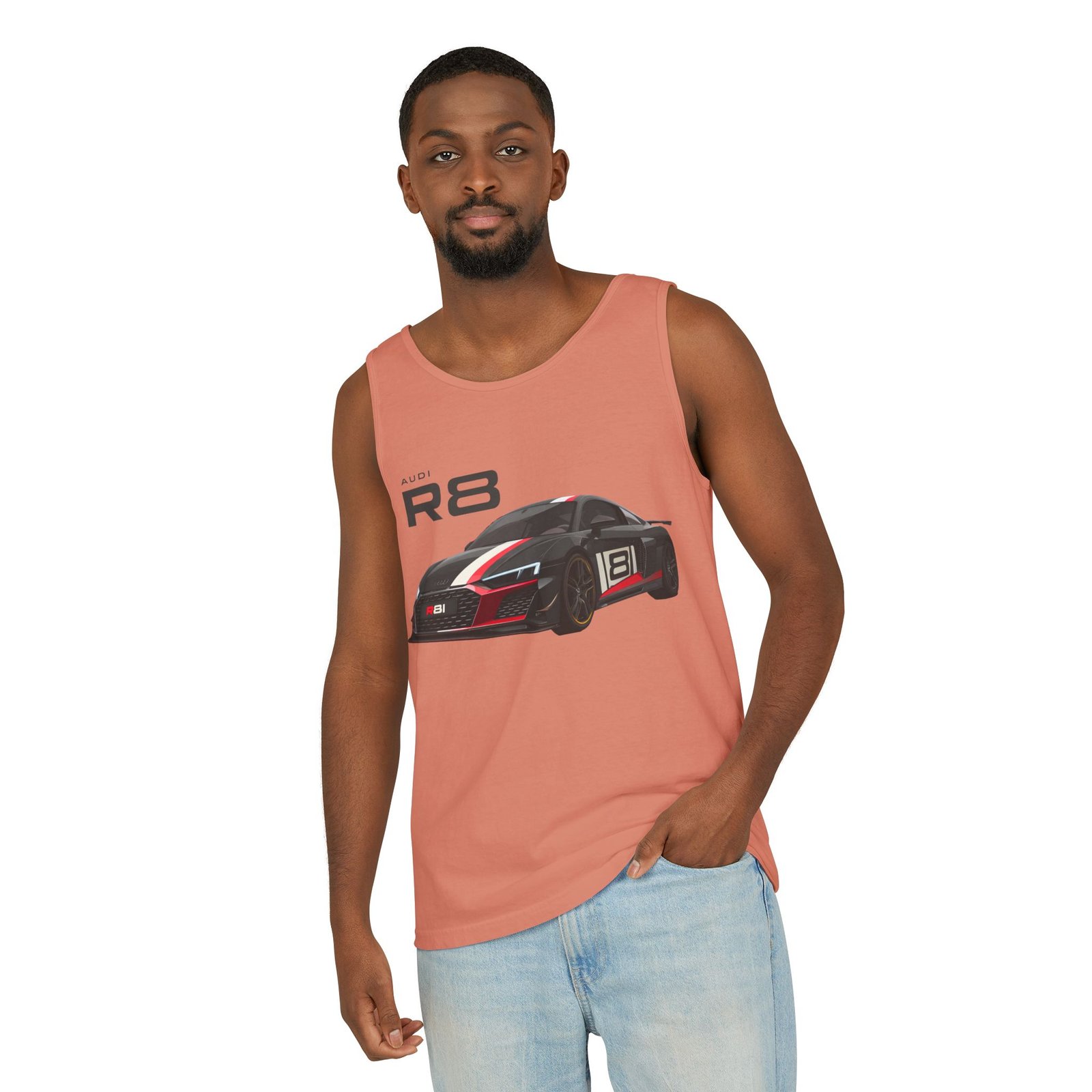 R8 Race Car Unisex Tank Top, Breathable Summer Top, Casual Wear, Gift for Car Enthusiasts, Sports Apparel, Comfortable Tank Top - Image 4