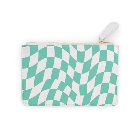 Teal Checkered Mini Clutch Bag, Chic Wristlet for Parties, Stylish Accessory, Trendy Gift for Her, Everyday Use, Unique Travel Companion
