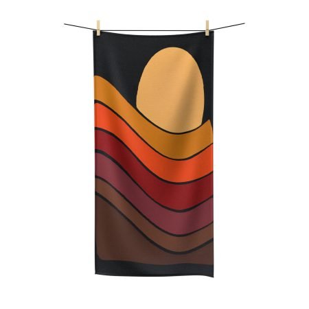 Retro Sunset Pattern Polycotton Towel, Beach Towel, Bathroom Decor, Poolside Essential, Gift for Nature Lovers, Summer Vibes