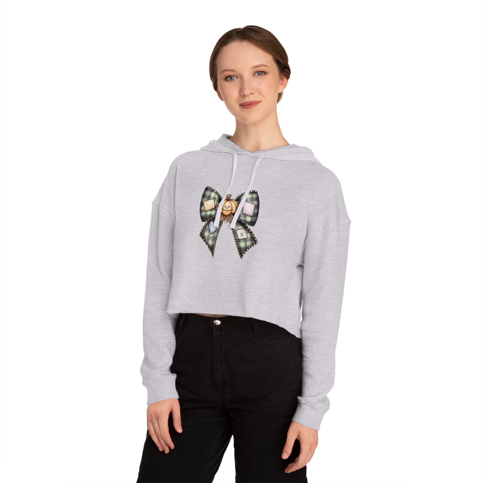 Charming Pumpkin Bow Cropped Hoodie | Fall Fashion, Halloween Sweatshirt, Cute Gift, Cozy Style, Autumn Apparel - Image 4