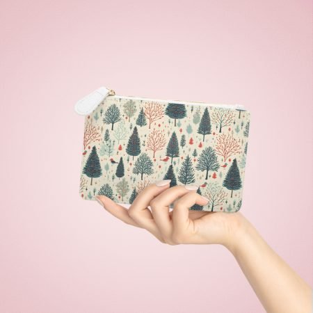 Winter Forest Mini Clutch Bag | Holiday Handbag, Gift for Her, Festival Purse, Tree Design, Small Zipper Pouch