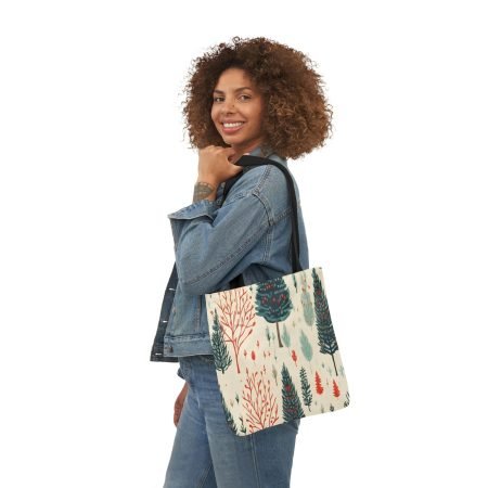 Cozy Forest Canvas Tote Bag with 5-Color Straps, Eco-Friendly Carryall for Nature Lovers, Perfect Gift for Holidays, Shopping, or Projects