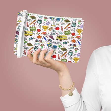 School-Themed Clutch Bag, Fun Accessories for Teachers, Students, Back to School, Cute Pouch for Supplies, School Gifts