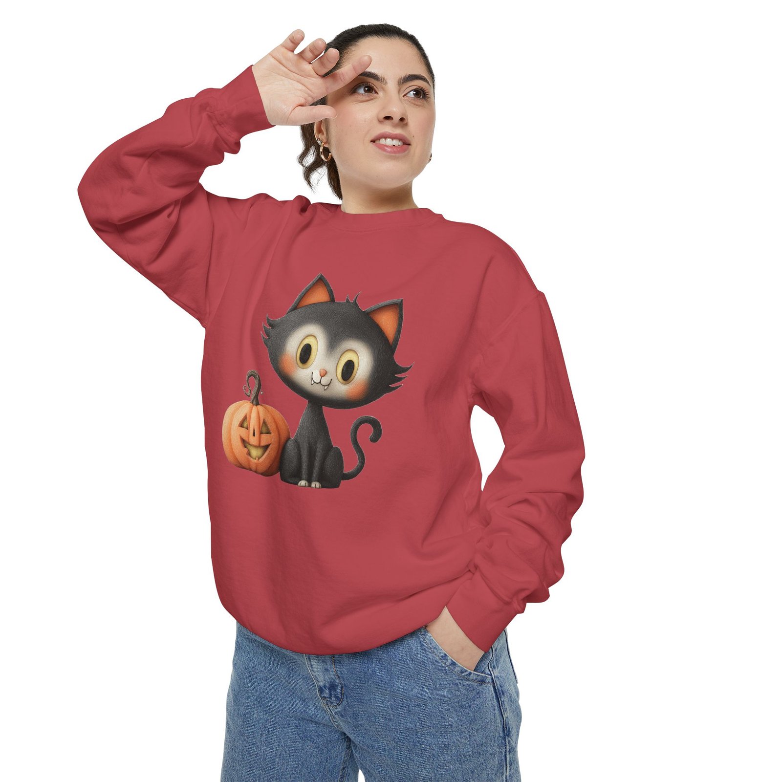 Cute Cat and Pumpkin Sweatshirt, Unisex Halloween Pullover, Cozy Fall Sweatshirt, Casual Autumn Wear, Spooky Cat Apparel - Image 5