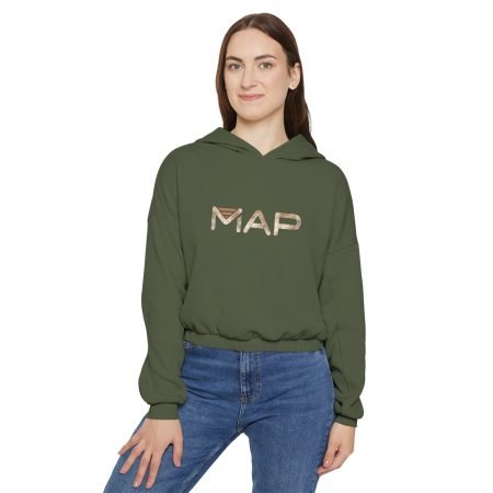 Map Graphic Women's Cinched Bottom Hoodie, Cozy Urban Fashion, Casual Wear, Gift for Her, Comfortable Layering Piece