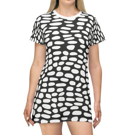 Chic Black and White T-Shirt Dress, Casual Summer Dress, Trendy Shift Dress, Graphic Print Clothing, Unique Statement Dress