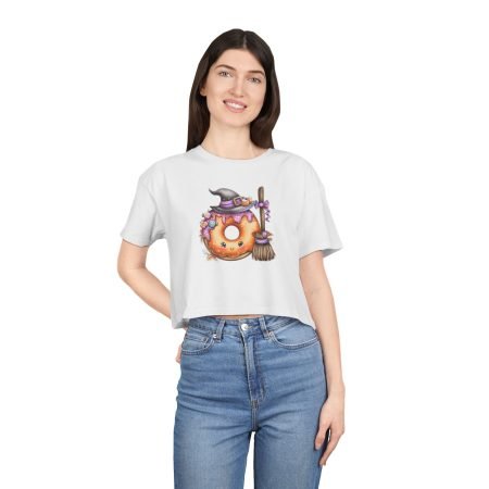 Whimsical Witchy Donut Crop Tee, Halloween Shirt, Cute Halloween Top, Women's Cute Tee, Spooky Season Apparel, Fun Fall Fashion