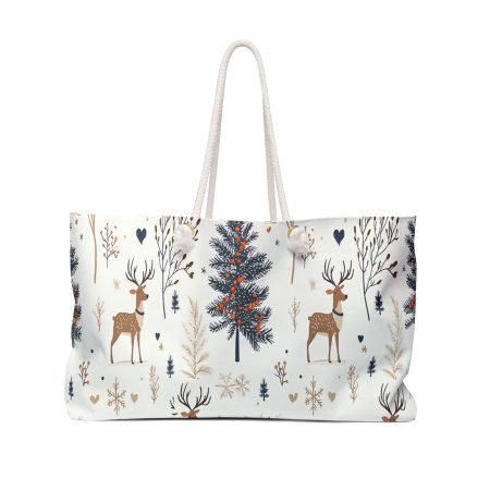 Holiday Weekender Bag with Festive Reindeer and Christmas Trees, Perfect for Travel, Gifts, Beach, Gym, and Weekend Getaways