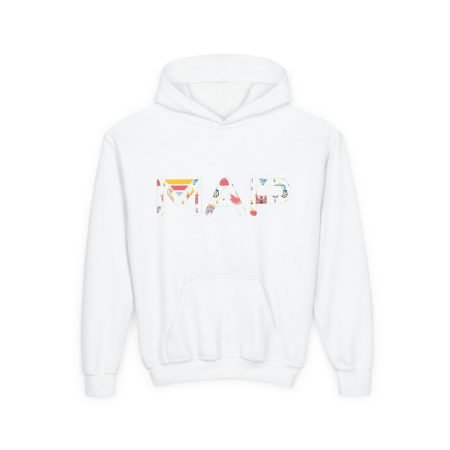 Colorful Map Design Youth Hoodie, Cool Sweatshirt for Kids, Fun Outdoor Wear, Gift for Birthday, Travel Inspired Outfit