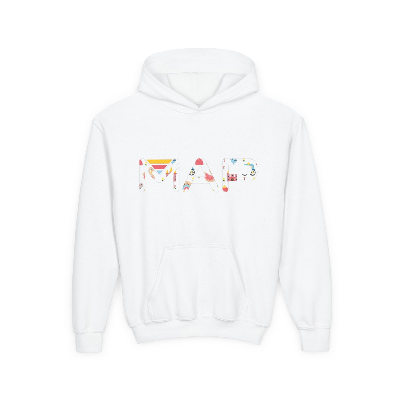 Colorful Map Design Youth Hoodie, Cool Sweatshirt for Kids, Fun Outdoor Wear, Gift for Birthday, Travel Inspired Outfit