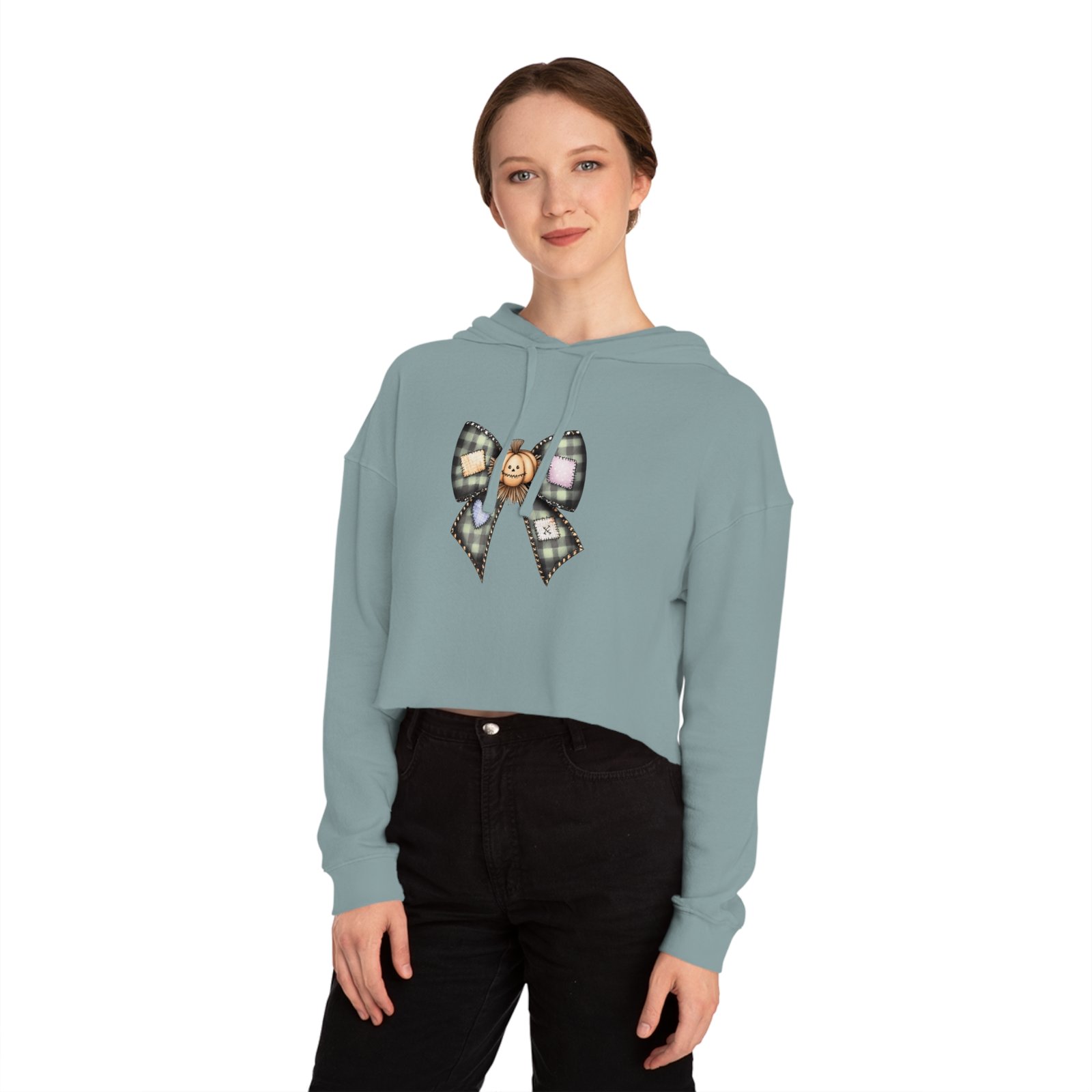 Charming Pumpkin Bow Cropped Hoodie | Fall Fashion, Halloween Sweatshirt, Cute Gift, Cozy Style, Autumn Apparel - Image 3